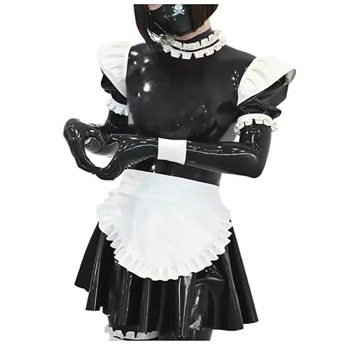 KYXSPINWARDPV Wetlook Crossdressing Maid Uniforms Sissy Halloween Anime Cosplay Langarm PVC Kleid Mädchen Outfits, Personalisierung, Schwarz, S von KYXSPINWARDPV