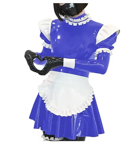 KYXSPINWARDPV Wetlook Crossdressing Maid Uniforms Sissy Halloween Anime-Kostüme Langarm PVC Kleid Mädchen Kostüme, Personalisierung, Blau, M von KYXSPINWARDPV