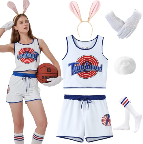 KaKaxi Halloween Cosutme für Frauen 2024 Basketball Trikot Outfit und Zubehör, Weiss/opulenter Garten, L von KaKaxi