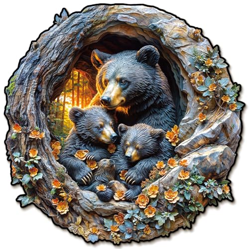 KaayeeWood Holzpuzzle Erwachsene,138 Teile 3D Vision Effekt Umarmung Bär und Cub Holz Puzzle,Einzigartige Wooden Puzzle Mit Box Aus Holz Geburtstagsgeschenk für Erwachsene und Kinder von KaayeeWood