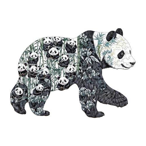 KaayeeWood Holzpuzzle Erwachsene,140 Teile Pandas Paradies Holz Puzzle,Einzigartige Wooden Puzzle Mit Box Aus Holz Geburtstagsgeschenk für Erwachsene und Kinder von KaayeeWood