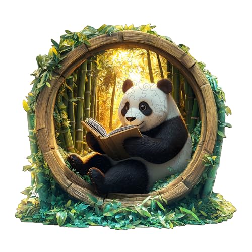 KaayeeWood Holzpuzzle Erwachsene,190 Teile Bamboo Scholar Panda Holz Puzzle,Einzigartige Wooden Puzzle Mit Box Aus Holz Geburtstagsgeschenk für Erwachsene und Kinder von KaayeeWood