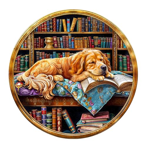 KaayeeWood Holzpuzzle Erwachsene,200 Teile Buch's Golden Retriever Holz Puzzle,Einzigartige Wooden Puzzle Mit Box Aus Holz Geburtstagsgeschenk für Erwachsene und Kinder von KaayeeWood