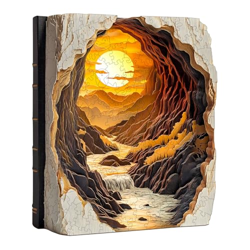 KaayeeWood Holzpuzzle Erwachsene,285 Teile 3D Vision Der Sonnenuntergang im Buch Holz Puzzle,Einzigartige Wooden Puzzle Mit Box Aus Holz Geburtstagsgeschenk für Erwachsene und Kinder von KaayeeWood