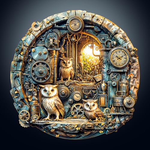 KaayeeWood Holzpuzzle Erwachsene,300 Teile 3D Vision Effekt Steampunk Eule Holz Puzzle,Einzigartige Wooden Puzzle Mit Box Aus Holz Geburtstagsgeschenk für Erwachsene und Kinder von KaayeeWood