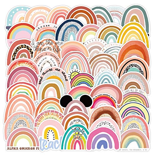 Regenbogen Aufkleber für Kinder, Graffiti Rainbow Sticker Set 50 Stück, Wasserdicht Niedliche Vinyl Cartoon Aufkleber Decals für Fahrrad Laptop Gepäck Skateboard Scrapbook Reisekoffer Auto von Kaderas