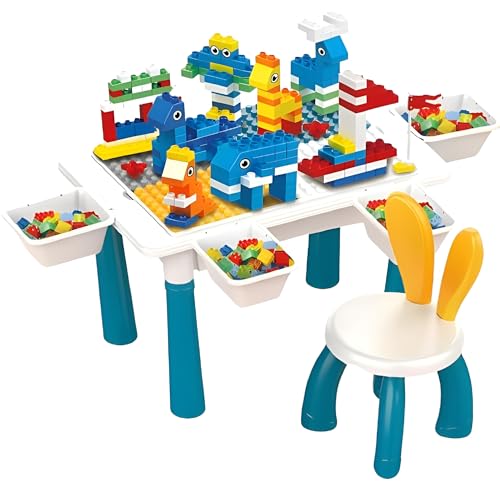 Kadii Bausteine Spieltisch Spielset mit Aufbewahrung Kinder Geschenk 6in1 für Jungen und Mädchen ab 3 Jahre (100 Set) von Kadii