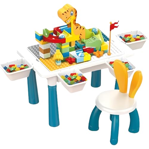 Kadii Bausteine Spieltisch Spielset mit Aufbewahrung Kinder Geschenk 6in1 für Jungen und Mädchen ab 3 Jahre (104 Teile) von Kadii