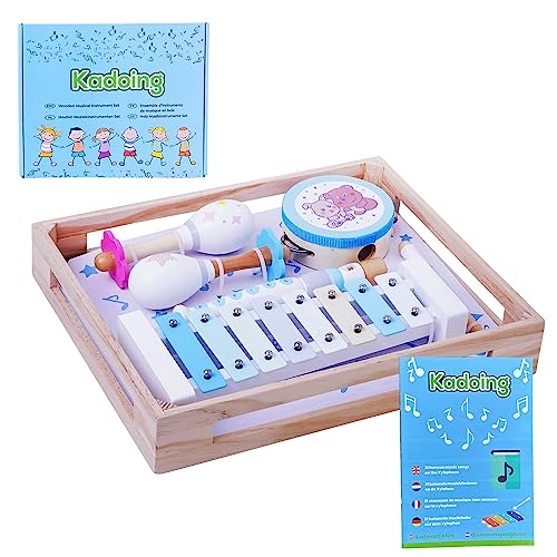 Kadoing® Musikinstrumenten-Set aus Holz – inkl. Aufbewahrungskiste und Musikheft – Xylophon – Montessori-Spielzeug – Kinderspielzeug – Musik für Kinder von Kadoing