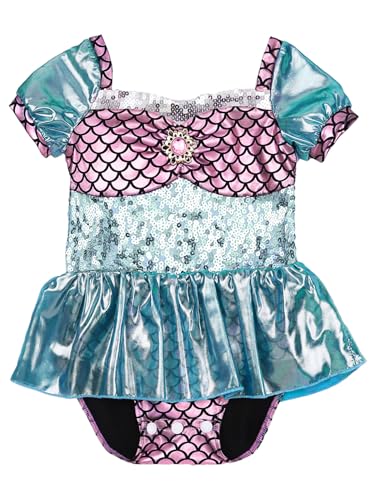 Kaerm Baby Meerjungfrau Kostüm Kinder Mädchen Pailletten Glitzer Strampler Kleid Kurzarm Partykleid Metallic Patchwork Body Mit Fischschuppen Print Süß Rosa 104-110 von Kaerm