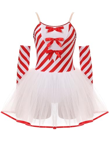 Kaerm Damen Weihnachten Zuckerstange Kostüm Streifen Partykleid A Linien Ärmellos Ballettkleid Ballett Body Mit Rock Auftritt Performance Bekleidung Rot M von Kaerm