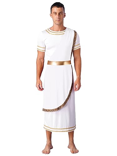 Kaerm Herren Weiß Toga Griechischer Gott Kostüm Kurzarm Party Toga Kleid Metallic Patchwork Gewand Herrscher Karneval Mottoparty Cosplay Verkleidung Weiß L von Kaerm