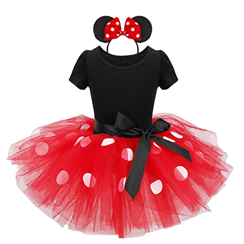 Kaerm Mini Maus Kleid Baby Mädchen Karneval Halloween Kostüm Polka Dot Prinzessin Tutu Partykleid mit Maus Ohren Stirnband Geburtstag Festlich Outfits Schwarz&Rot 80-92 von Kaerm