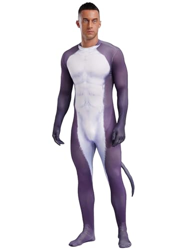 Kaerm Tier Anzug Herren Kostüm Fasching Karneval Halloween Kuh Leoparden Tiger Body Ganzkörper Overall Langarm Jumpsuit Mit Schwanz Cosplay Outfit Typ J 3XL von Kaerm