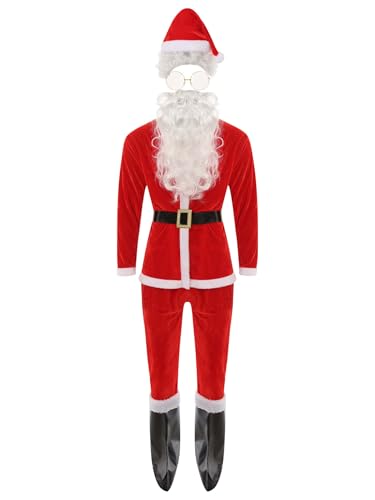 Kaerm Weihnachten Erwachsene Deluxe Set Herren Samt Weihnachtsmann Kostüm 9er Anzug Weihnachtsfeier Weihnachtsparty Outfit Rot 3XL von Kaerm