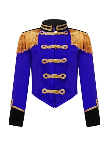 Kaerm Zirkus Dompteur Kostüm Kinder Fasching Karneval Dompteurin Uniform Langarm Fransen Quaste Jacke Stehkragen Frack Mantel Königliche Uniform A_Blau 158-164 von Kaerm