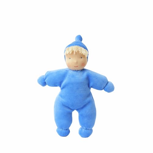 Käthe Kruse Schmusepuppe Lolo Wolke – Handgefertigte Waldorfpuppe mit blonden Ponyfransen und himmelblauen Anzug, 100% Bio-Baumwolle, Ideal für Neugeborene, 21 cm, K130003 von Käthe Kruse