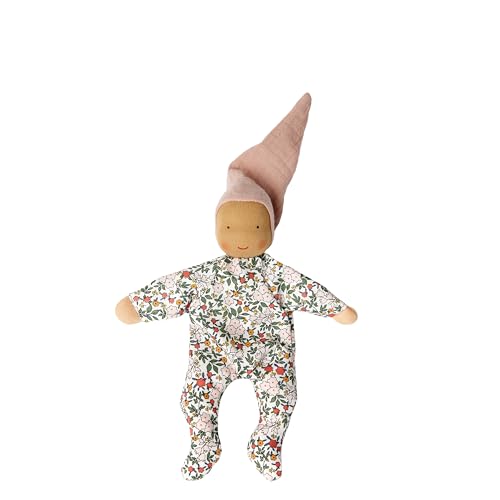 Käthe Kruse Schmusepuppe NINI Blümchen – Handgefertigte Waldorfpuppe mit Blumenprint Anzug und Rosa Zipfelmütze, 23 cm, Bio-Baumwolle, ab 0 Monate von Käthe Kruse