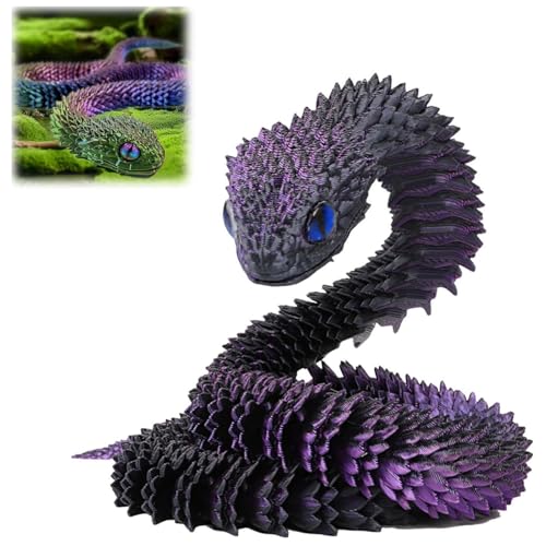 3D Gedruckte Tiere Set, Flexible 3D Gedruckte Schlangen Spielzeug, Artikulierbare Fidget Toys, Weihnachts Geschenk for Kinder, 3D Gedruckte Dekorationen für Büro und Zuhause (Lila*60cm) von Kaezuy