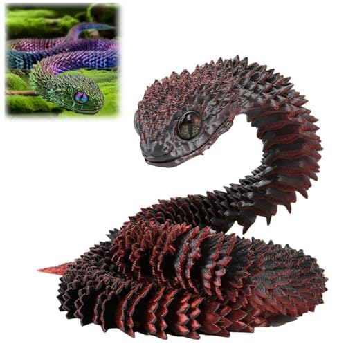 3D Gedruckte Tiere Set, Flexible 3D Gedruckte Schlangen Spielzeug, Artikulierbare Fidget Toys, Weihnachts Geschenk for Kinder, 3D Gedruckte Dekorationen für Büro und Zuhause (Rot*60cm) von Kaezuy