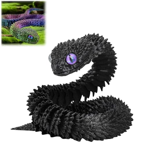 3D Gedruckte Tiere Set, Flexible 3D Gedruckte Schlangen Spielzeug, Artikulierbare Fidget Toys, Weihnachts Geschenk for Kinder, 3D Gedruckte Dekorationen für Büro und Zuhause (Schwarz*60cm) von Kaezuy