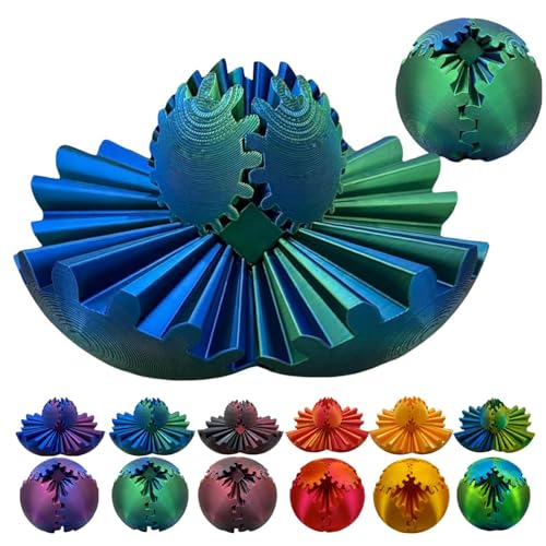 Gear Ball, Zahnrad Kugel, 3D Gedruckter Zahnradball, Gear Sphere für Kinder und Erwachsene, Zappelspielzeug zur Stressabbau, Stress Würfel Dreh Spielzeug (Blau) von Kaezuy