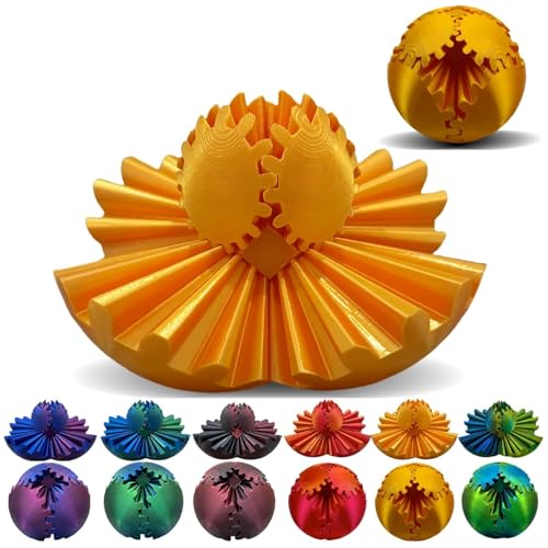 Gear Ball, Zahnrad Kugel, 3D Gedruckter Zahnradball, Gear Sphere für Kinder und Erwachsene, Zappelspielzeug zur Stressabbau, Stress Würfel Dreh Spielzeug (Gelb) von Kaezuy