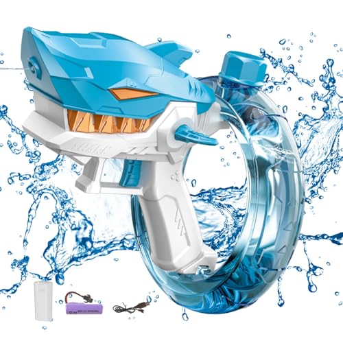 Wasserpistole Elektrisch Hai Spritzpistole Wasser für Erwachsene Kinder, EIN-Knopf Automatische Elektrische Wasserpistole mit AKKU, Electric Water Gun für Outdoor Pool Spielzeug (Blau) von Kaezuy