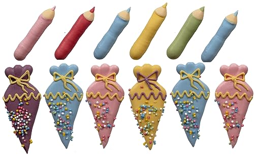 Kaffeehaus Diamant bunte Schultüten & Stifte je 6 Stück, farbenfrohes Zuckerdekor zur Einschulung, Zuckerdekorationen mit Perlen zum Schulstart für Kuchen & Muffins, 100% vegan, natürlich gefärbt Kaffeehaus Diamant bunte Schultüten & Stifte je 6 Stück, farbenfrohes Zuckerdekor zur Einschulung, Zuckerdekorationen mit Perlen zum Schulstart für Kuchen & Muffins, 100% vegan, natürlich gefärbt von Kaffeehaus Diamant