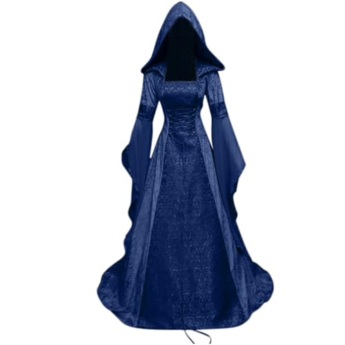 Kahbin Damen Gothic Kleid mit Kapuze, Mittelalter-Korsett, Renaissance-Kleid, viktorianisches Kleid, Halloween-Kostüm, Dunkelblau, Medium von Kahbin