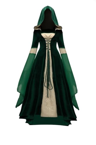 Kahbin Frauen Kapuzen Gothic Kleid Mittelalter Korsett Renaissance Kleid Viktorianisches Kleid Halloween Kostüm, Grün , S von Kahbin