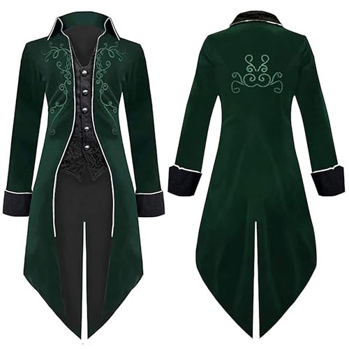 Kahbin Herren Steampunk-Jacke, mittelalterlicher Pirat, Wikinger, Frack, Gothic, viktorianischer Gehrock, Uniform, Halloween-Kostüm, Grün , 3XL von Kahbin