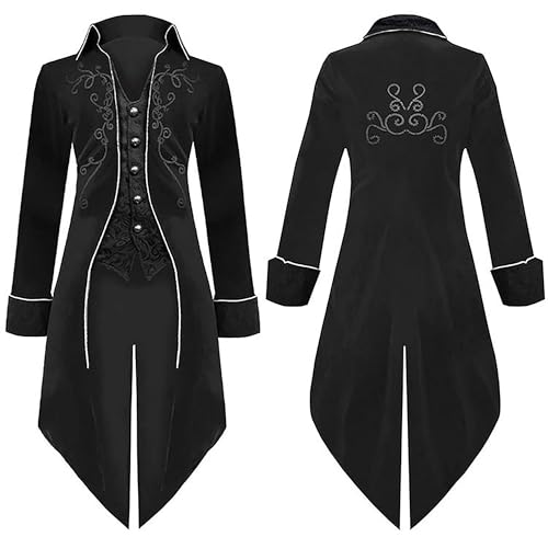 Kahbin Herren Steampunk-Jacke, mittelalterlicher Pirat, Wikinger, Frack, Gothic, viktorianischer Gehrock, Uniform, Halloween-Kostüm, Schwarz, 3XL von Kahbin