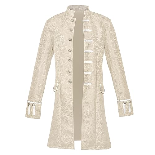 Kahbin Herren Steampunk Kostüm Frack Jacke Vintage Mittelalter Kostüm Gothic Vampir Trenchcoat Gehrock Halloween Kostüm, Beige, 3XL von Kahbin