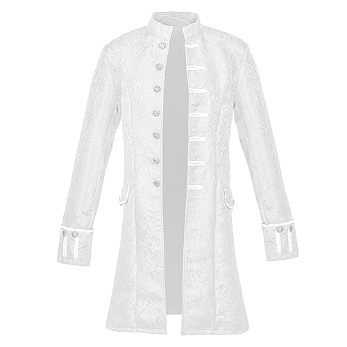 Kahbin Herren Steampunk Kostüm Frack Jacke Vintage Mittelalter Kostüm Gothic Vampir Trenchcoat Gehrock Halloween Kostüm, Weiss/opulenter Garten, L von Kahbin