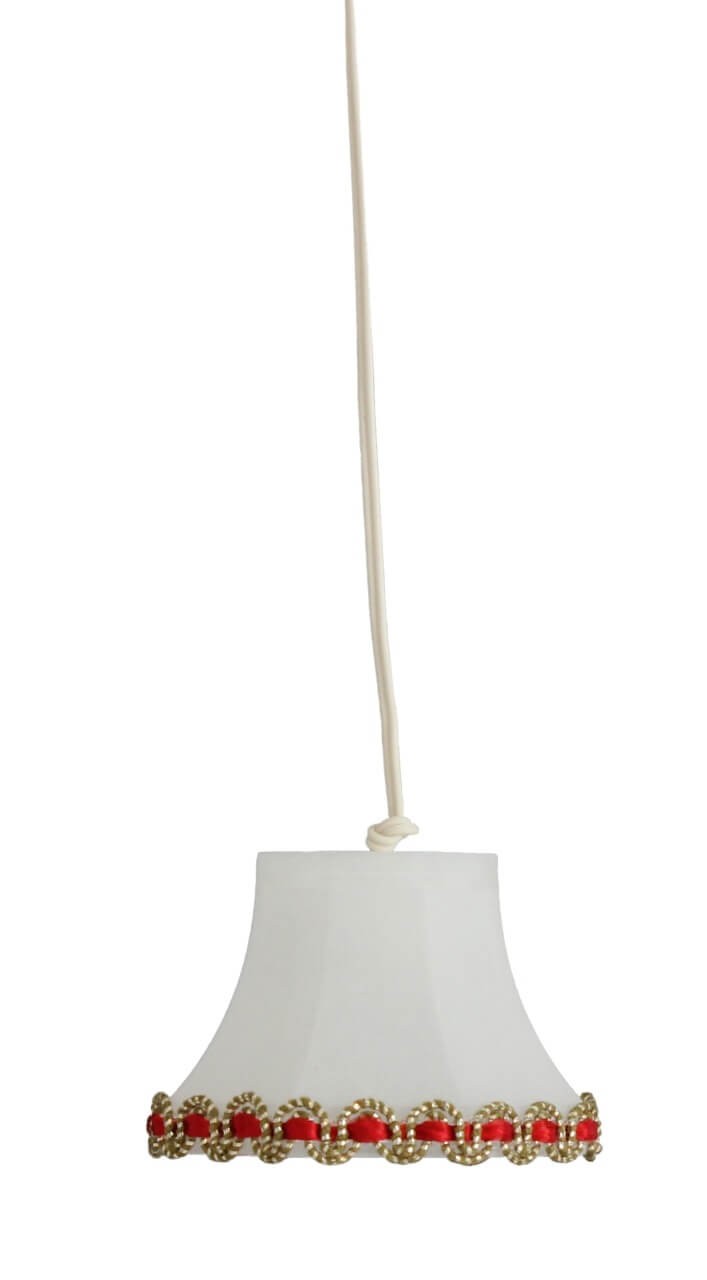 Hängelampe LED 3,5V mit rot/goldener Borte für Puppenhaus Hängelampe LED 3,5V mit rot/goldener Borte für Puppenhaus von Kahlert Licht