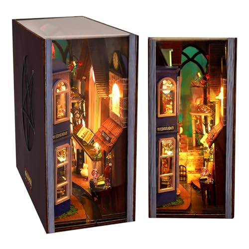 Kairey DIY Book Nook Kit, Puppenhäuser Miniatur Haus Kit,Booknook Modellbausatz mit LED-Licht 3D Puzzle Bücherecke Magic Bibliothek für Erwachsene und Jugendliche von Kairey