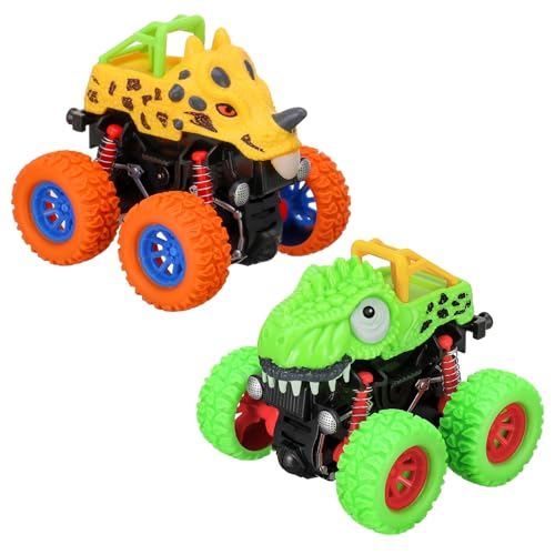 2 Stück Monster Truck Spielzeug, 360° Rotierende Dinosaurier Auto Spielzeug Reibung Zurückziehen Spielzeugautos Monstertruck für Jungen und Mädchen ab 3 Jahren von Kaisibum