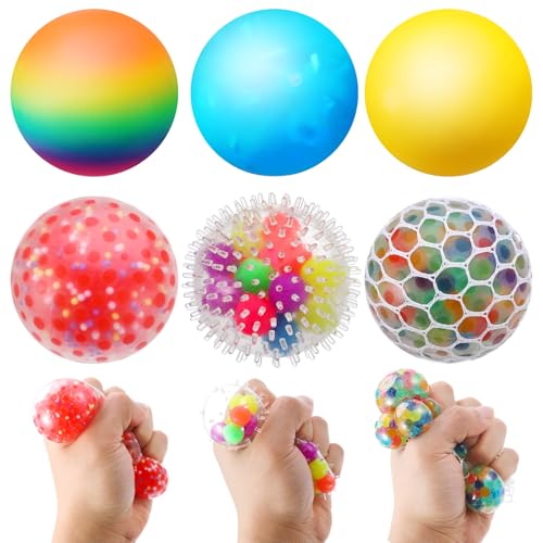 Kaisibum 6 Stück Stressball Erwachsene, 6CM Squishy Stressball Kinder Großer Antistressball Kinder Erwachsene, Anti Stress Bälle für Entspannung, Fidget, Spannung und Stress von Kaisibum