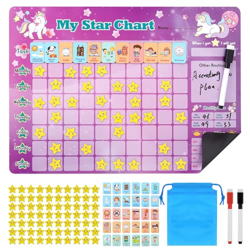 Kaisibum Belohnungstafel Kinder ab 3, Belohnungssystem Kinder Wochenplaner Kinder inkl. 30 Magnet-Aufgaben Und 70 Sterne, Tagesplaner Kinder Routine mit 2 Stift und Tasche von Kaisibum