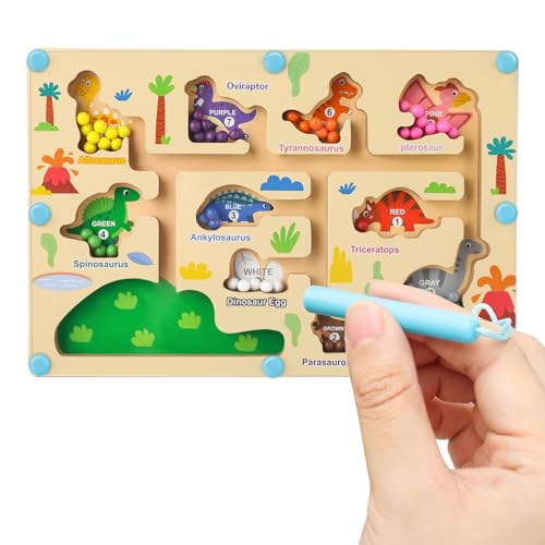 Kaisibum Magnetspiel Labyrinth Holzspielzeug, Montessori Spielzeug ab 3 4 5 6 7 Jahre Kinder, Zahlenfarbenlernen, Sortierspiel, Holzspielzeug Drache Geschenk für Jungen und Mädchen von Kaisibum