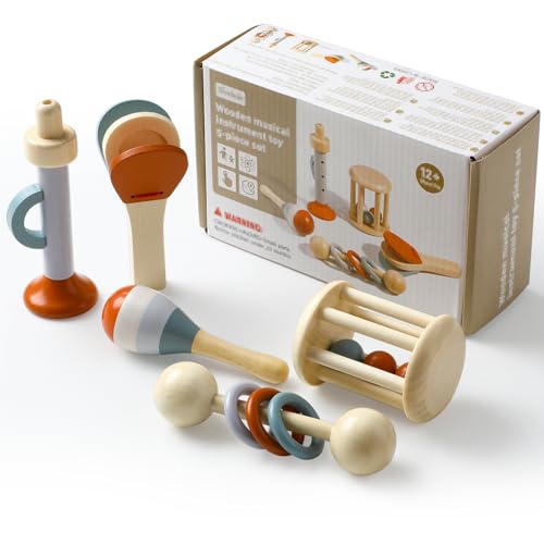 Kaisibum Musikinstrumente für Kinder, 5-Teiliges Montessori Percussion-Instrumente Set, Baby Musikinstrumente, Musikspielzeug Von 0-1 Jahre, Kinder Vorschulbildung von Kaisibum