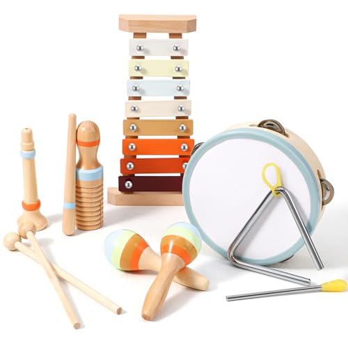 Kaisibum Musikinstrumente für Kinder, Musik Holzspielzeug ab 3 Jahre, 6 in 1 Percussion-Instrumente Set mit Xylophon, Montessori Spielzeug, Kinder Vorschulbildung 3+ von Kaisibum