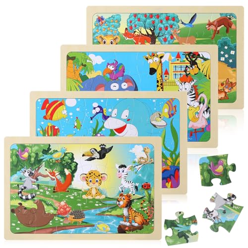 Kaisibum Tiere Puzzle ab 3 Jahre, 4x24 Teilen Holzpuzzle Kinder, Kinderpuzzle Holz Puzzles Kinderspielzeug Geschenke für Jungen und Mädchen von Kaisibum