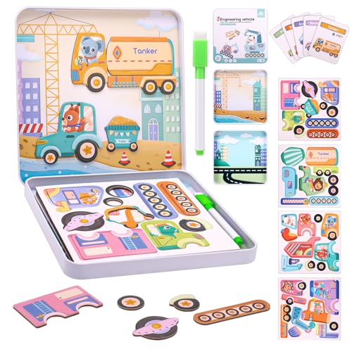 Magnetische Puzzle-Spielbox, Kinder magnetischen Puzzles Pädagogisches Reisespiel Auto-Flugzeug Architektur Aktivitäten für Junge, Mädchen von Kaisibum