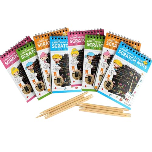 80 Seiten 8 Stück Kratzzeichnung Graffiti Set, Kratzbilder für Kinder, Magic Scratch Book, Farbverlauf, mit Holzstiften, für Kinderkritzeleien, DIY Malerei von Kaizuca