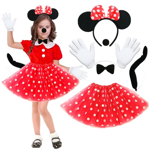 Damen Maus Mouse Kostüm Mädchen, Faschingskostüme Kinder Mädchen Damen Tüllrock Tutu Mädchen Fasching Haarreif Damen Karneval Kostüm Kinder Mini Maus Ohren Kinderkostüme Mädchen von Kakamanon