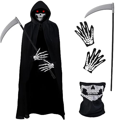 Kakamanon Sensenmann Kostüm Erwachsene, Halloween Sensenmann Umhang, Sensenmann Kostüm Herren mit Totenkopf Maske & Sensenmann Sense, Erwachsene Halloween Kostüme für Party, Karneval, Cosplay von Kakamanon