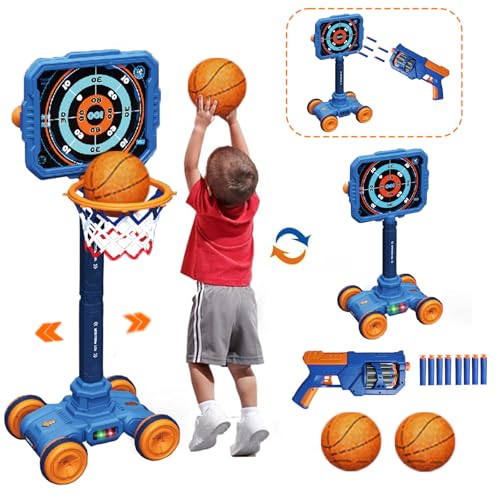 KalaDuck 2 In 1 Basketballkorb Outdoor Kinder und Schießspiele, Höhenverstellbarer Basketballkorb Ständer für Zimmer, Bewegliche Zielscheibe mit Spielzeug Pistole Geschenk Jungen Mädchen 6 8 Jahre von KalaDuck