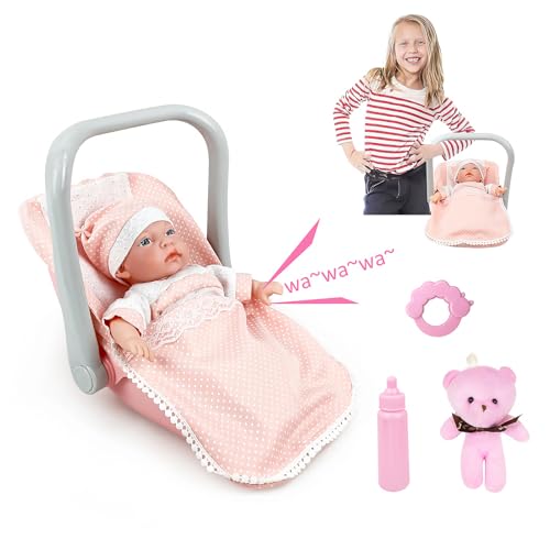 KalaDuck Baby Puppen Spielzeug mit Tragbares Bett, 12" Neugeborene Weich Puppe mit Funktion und Puppen Zubehör, Realistisches Vorgeben Spielen Baby Puppen Spielset Geschenk für Mädchen (Rosa) von KalaDuck